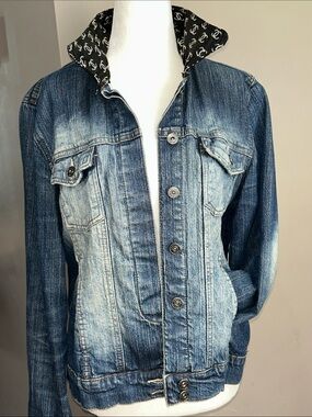 Classic ONE OF A KIND Blue Denim Jean Jacket / CC Collar BACK PANEL